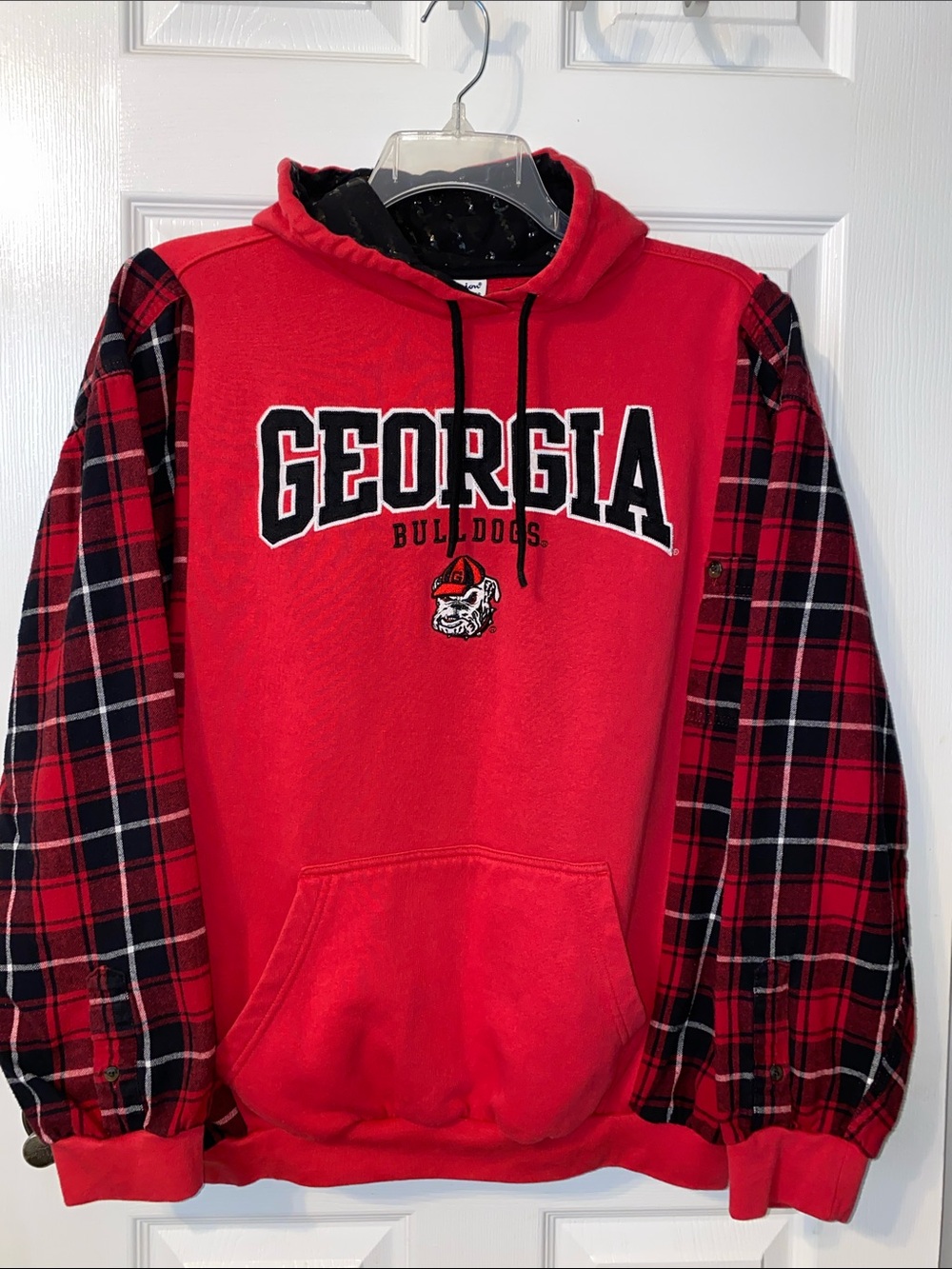 Champion Georgia Bulldogs Red Hooded Pullover with Plaid Sleeves